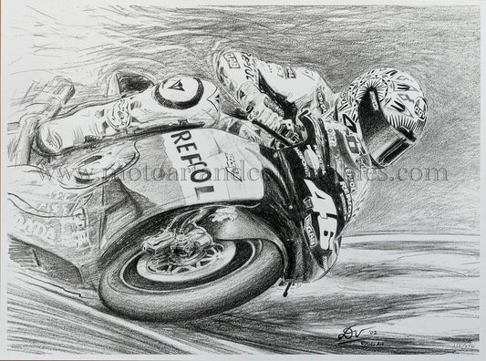 Valentino Rossi #46 Black & White Print - by Diederick De Vries